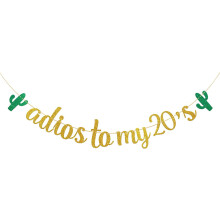 Banner "Adiós a mis 20" - Decoración para fiestas de cumpleaños número 29 y 30 con purpurina dorada mexicana para mujeres y hombres - Artículos