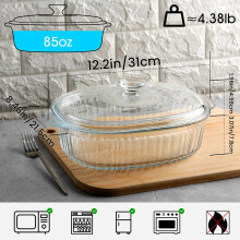 Glass Casseroles with Lids Set, Ribbed Oval Roaster, 50oz & 85oz, Oven & Microwave Safe, Ideal for Baking, Cooking & Holiday Dishes