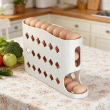 Dispensador automático de huevos con ruedas para nevera, soporte para huevos hueco que ahorra espacio, compatible con refrigeradores estándar –