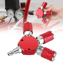 Divisor de coletor de ar de 3 vias, aço carbono, conexão rápida de 1/4", 300 PSI, compatível com compressores de ar.
