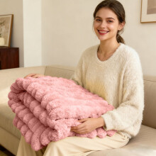 Ultra Soft Cozy Faux Fur Throw Blanket, Fuzzy Plush Thick Bubble Blanket, Luxury Fluffy Blanket For Couch, Sofa, Bedroom, And Living Room Pink-A
