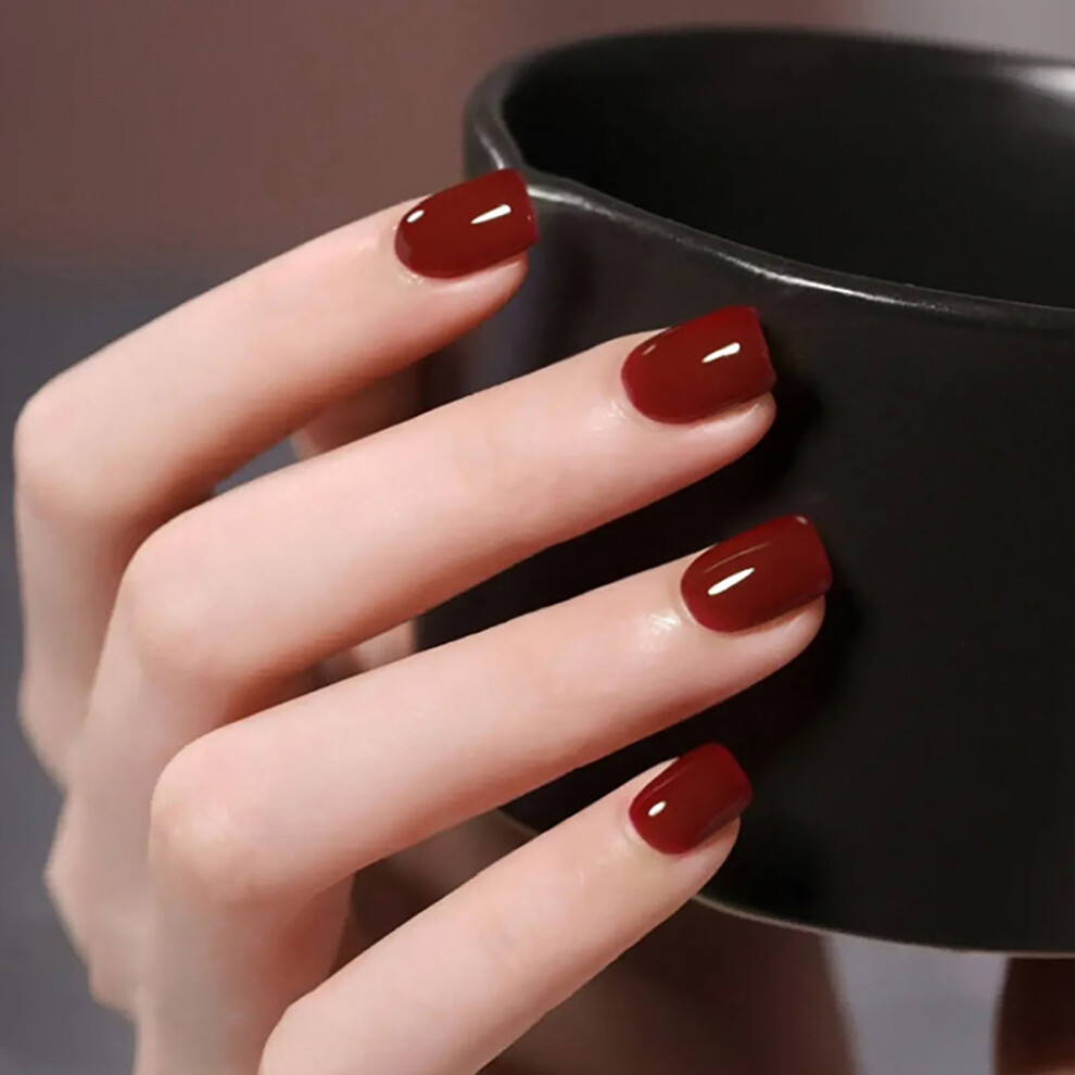 Dachuang Beauty Bordeaux Glossy False Nails For Women, Long Lasting
