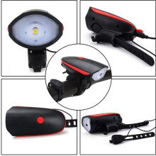 Red USB Rechargeable Bike Light Set with 120dB Horn, 1200mAh