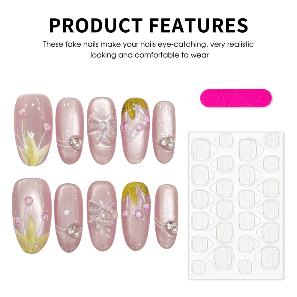 Creation-3C (Xs) 10Pcs Mauve Floral Fake Nails, Chip-Proof & Smudge-Proof
