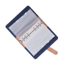 Cash Binder A6 PU Leather Budget Binder with 12 Clear Zip Pockets Blue