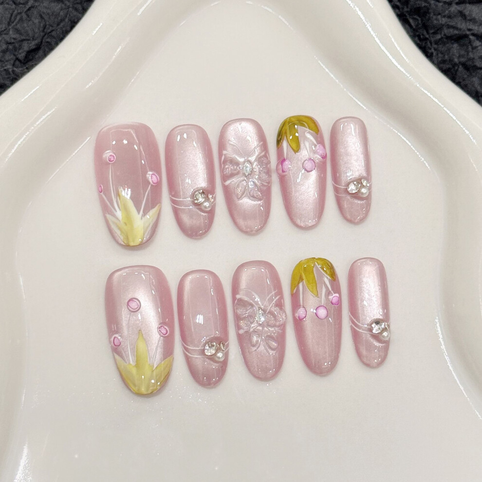 Dachuang Beauty (M) 10Pcs Mauve Floral Fake Nails Chip-Proof