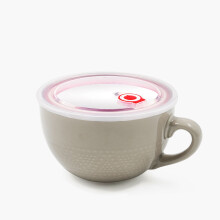 Ceramic Soup Bowls with Handles & Vented Lid, Microwave-Safe 700ml Mug for Oats, Cereal, Travel—Khaki, 16x14x8cm
