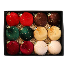 (12Pcs, Red) Christmas Ball Ornaments Set 12/15Pcs Luxury Velvet Ball Hanging Decorations Shatterproof Baubles for Party