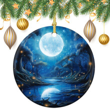 Blue Celestial Glow Moon & Star Christmas Ornaments for Tree Decor – Holiday Gift & Keepsake (Compatible with Standard Tree Hooks)