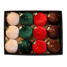 (12Pcs, Burgundy) Christmas Ball Ornaments Set 12/15Pcs Luxury Velvet Ball Hanging Decorations Shatterproof Baubles for Party