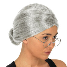 Grandma Grey Bun Wig Hair Accessory For Old Lady Dress Up Party