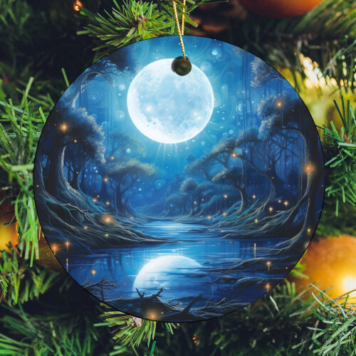 Blue Celestial Glow Moon Star Christmas Ornament 1 Pack 1