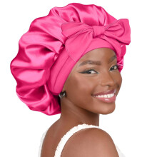Silk Bonnet for Sleeping Women Satin Bonnet Double Layer Satin Lined Hair Bonnet with Tie Band Curly Hair Brown