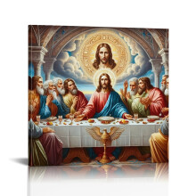Vintage Last Supper Canvas Wall Art – Christian Religious Decor, Compatible with Church, Living Room & Dining Room