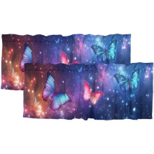 Butterfly Rod Pocket Window Valance – Colorful Starry Sky, 54x18 in, 2 Panel, Compatible with Standard Rods