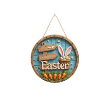 Happy Easter Bunny Door Sign, Rustic Farmhouse Spring Hanger, 20x20cm Wood Welcome Decor, Rabbit/Egg/Carrot Design with Rope – Compatible with Porch