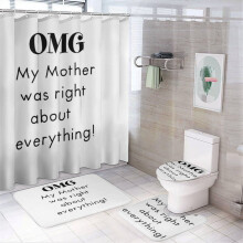 4-Piece Shower Curtain Set with Rug, Toilet Lid Cover & Bath Mat – "OMG My Mother Was Right" Quote, 72"x72", Compatible with Standard Showers