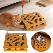 Cat Nail File Enrichment Box, Cat Scratch Puzzle Enrichment Box (with Cat Teaser), Bell Ball and Sandpaper Inside
