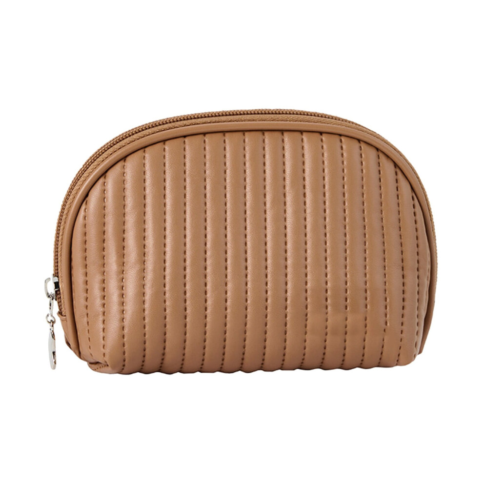 Brown Leather Mini Makeup Bag, Waterproof Cosmetic Pouch For Women Â 5.51"X2.75"X4.53", Coco Compatible With Travel & Purse