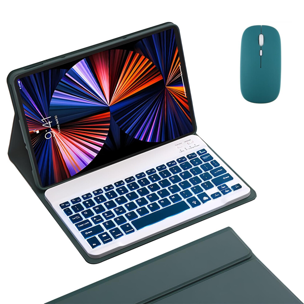 Detachable Backlit Wireless Keyboard Case For Lenovo Tab P11/P11 Plus Tb-J606/Tb-J607, Magnetic Cover & Mouse, Deep Green 9009879545859