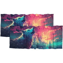 Wolf Thermal Insulated Window Curtain Valance – Wild Animals, Galaxy, Forest Night Sky Design, Rod Pocket, 54x18 in, 2 Panel, Compatible with