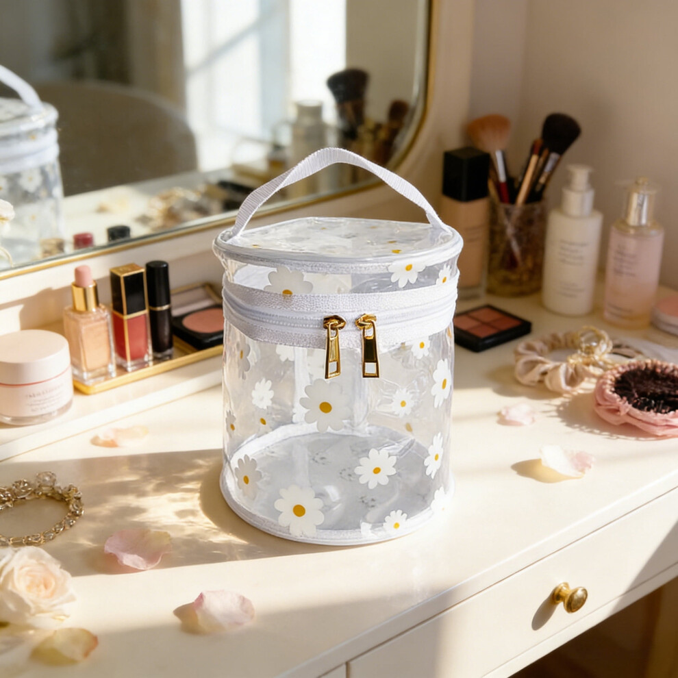 Transparent Floral Makeup Bag - Waterproof Travel Toiletry Organizer with Secure Zipper