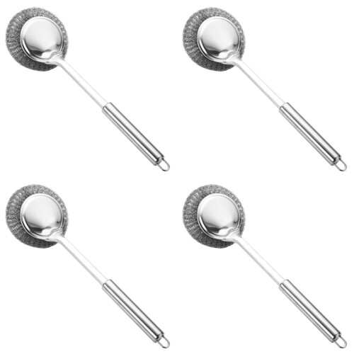 4-Piece Stainless Steel Pot Brush Set with Long Handle