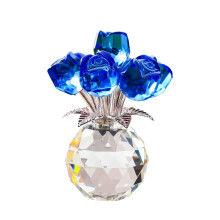 Crystal Pink Rose Figurine in Round Vase – Romantic Gift for Her, Compatible with Valentine's, Anniversary, Wedding, Xmas & Home Decor (Blue)