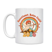 Valentine's Day Mugs for Couples – 300ml Ceramic Coffee Cups, Retro Cupid Design, Romantic Gift, White – Compatible with Dishwasher