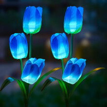 Veesee Solar Tulip LED Flower Light – Red, Decorative Garden Stake Lamp for Patio, Lawn, Yard, Grave; Compatible with Outdoor Solar Use