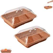 Large Handwoven Rattan-Style Bread Basket with Clear Acrylic Lid – for Fruits, Veggies & Snacks