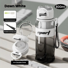 Sports Water Bottle, Plastic Water Cup, High Aesthetic Straw Cup, Large Capacity Double Drinking Cup 800ML/27oz