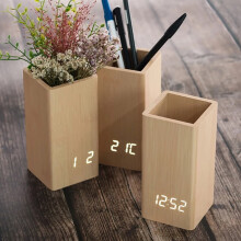 Pen Holder Wooden, with a Digital Clock and alarm, and a Wonderful LED Screen,Distinctive and Quiet Shape, Suitable and Nice