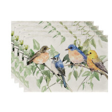 4pcs Bluebird Goldfinch Placemats, 12x18", Rustic Linen, Washable & Durable – for Home, Party, Camping, Wedding – Compatible with Standard Tables