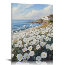 Vintage Coastal Wildflower Canvas Wall Art, 16x20in – for Living Room, Bathroom, Bedroom, Office – Home Decor Print