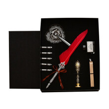 Quill Pen Writing Feather Pen Dip Calligraphy Pen Set with Heart-shape Pen Holder Red