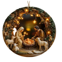 Nativity Scene Christmas Ornament Illuminated Acrylic Holiday Decor Religious Gift for Family Friends