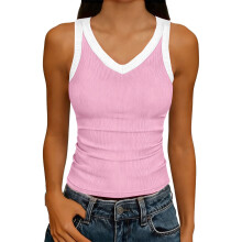 Women's V-Neck Sleeveless Tank Top Casual Summer Style Ribbed Texture Breathable and Stretchy