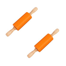 2 Pcs Mini Silicone Rolling Pin, Silicone Rolling Pin, Non Stick Surface Wooden Handle for Dough of Baking Bread, Cookie, Pizza 9"