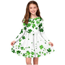 Girls St Patrick's Day Dress Long Sleeve Round Neck with Holiday Print Casual Festive Style for Ballet Practice