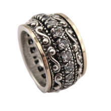 Vintage Ethnic Carved Gemstone Wedding Ring for Women – Exaggerated Index Finger Ring, Silver (Size 10), Compatible with Daily Wear