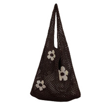 Gehäkelte Strandtasche aus Netzgewebe, Retro-Stricktasche, gewebte Sommer-Schultertasche für Damen