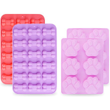 Jumbo Puppy Paw & Bone Silicone Molds (6-Cavity), Non-Stick Food-Grade, for Dog Treats, Chocolate, Candy, Jelly, Ice – Set of 4