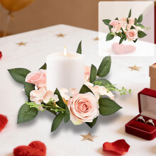 Oefntac Seidenrosen-Kerzenkranz – Romantische Tischdekoration für Hochzeiten, Partys und Feiern; pflegeleicht, frischer Look