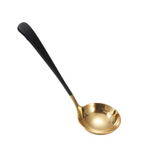 Stainless Steel Soup Serving Spoon - Polished Silver Finish Ladle Great for Serving Soups, Stews and Dishwasher Safe Cleaning - Black