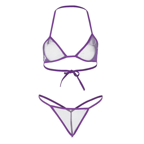 Ensemble soutien-gorge et robe grande taille + string transparent violet L 2