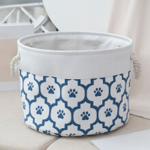 AuroraX Opvouwbare gewatteerde canvas wasmand met handvatten, blauwe ronde wasmand voor kleding, dekens en speelgoed