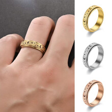 Women Men Ring Moon Star Fidget Spinner Ring Anti Stress Stainless Steel Couples Rotating Ring Jewelry Gift Rose Gold US 6