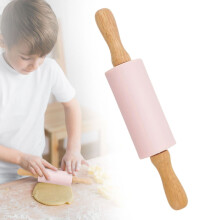 9" Mini Rolling Pin with Wooden Handle & Silicone Roller – Food-Grade, Easy-Grip, Ideal for Kids Baking, Cookies, Pizza, Pasta – Compatible with
