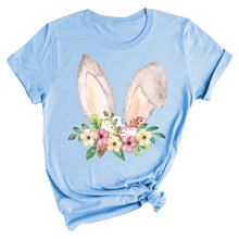 T-shirts graphiques pour femmes, T-shirts de Pâques pour femmes, T-shirts à col rond, Haut à manches courtes et col rond imprimé floral lapin de